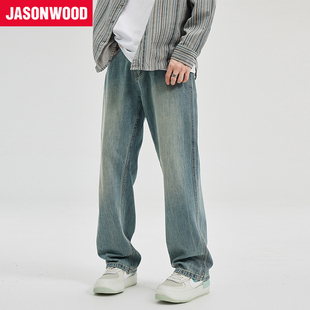 坚持我 Jasonwood 潮流微喇直筒长裤 复古高街水洗牛仔裤 百搭 美式