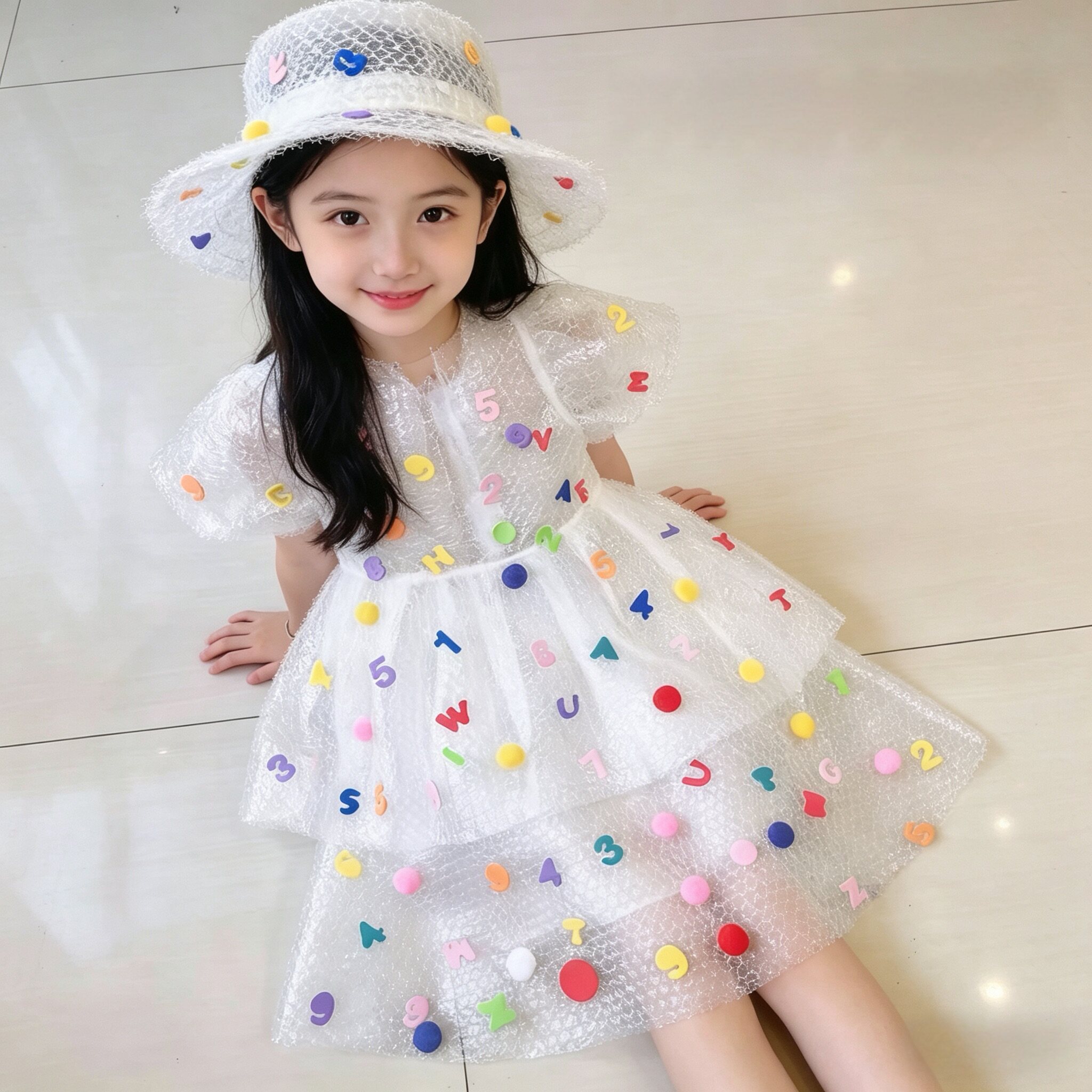 数字节环保衣服女童数字公主裙亲子走秀环保衣服手工气泡袋裙子女