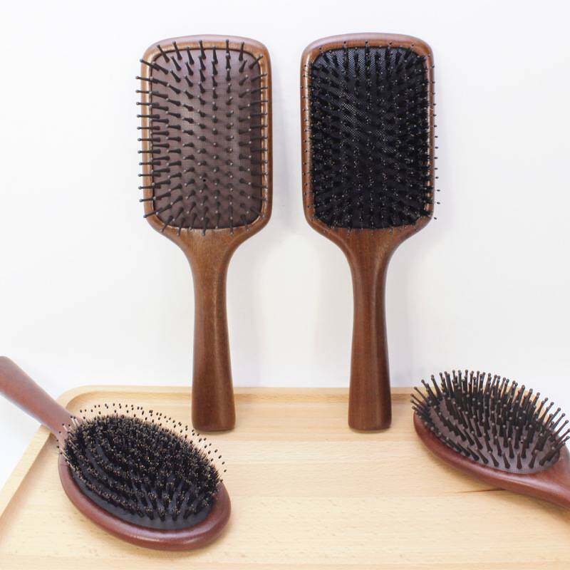 气囊气垫梳头部按摩头皮经络方圆红檀木梳女士长卷发防静电木梳子