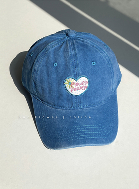 Flower/图案贴布宽檐蓝色棒球帽子女显白学生软顶可爱鸭舌帽男潮