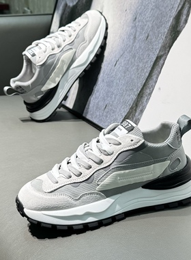 男鞋2025新款真皮老爹鞋潮流软底增高鞋低帮华夫鞋男士运动休闲鞋