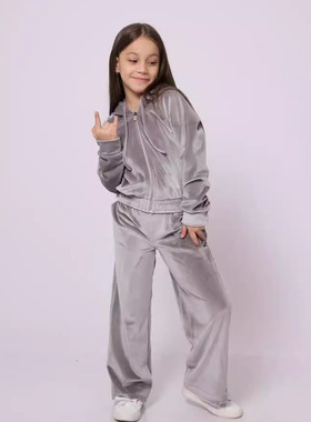 欧美春秋女童丝绒连帽卫衣裤运动套装 Hoodie Pants Set Suit