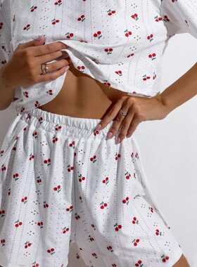 欧美短袖上衣短裤睡衣家居服套装女 Homewear Pajamas Set Women