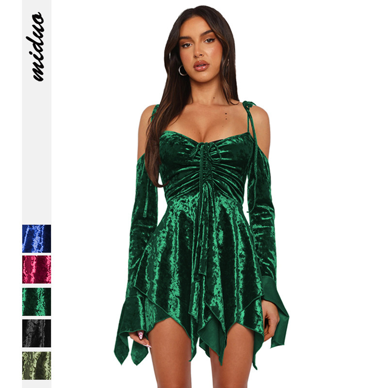 欧美高端女装新款丝绒辣妹裙不规则裙子连衣裙Women's sexy dress