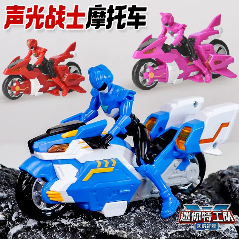 正版迷你特工队超威龙王机甲三合体福乐战士人偶声光摩托车头盔男