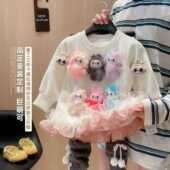 MD新款 加绒蕾丝花边卡通立体玩偶卫衣2025秋季 MD009 女童长袖 宠粉