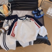 新款 男女童条纹卫衣2026春季 NG048辉 运动风撞色插肩袖 女童韩版