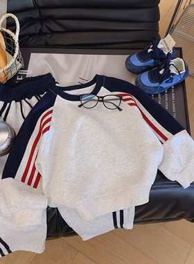 女童韩版运动风撞色插肩袖男女童条纹卫衣2026春季新款NG048辉
