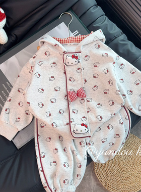 女童卡通连帽蝴蝶结外套裤子亲子两件套*送玩偶2025秋款YAN013焉