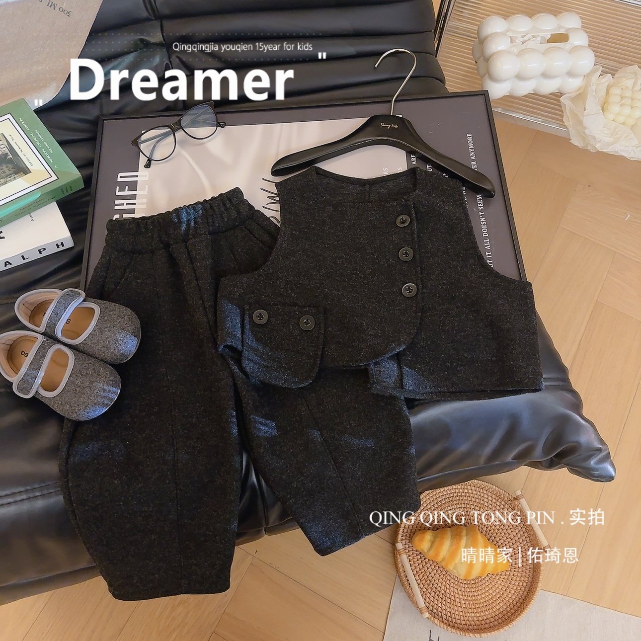 女童韩版高级感韩灰色毛呢马甲裤子套装2026早春DXW新款DXW018,童装/婴儿装/亲子装,套装,淘宝优惠券,粉丝福利购,淘宝优惠卷