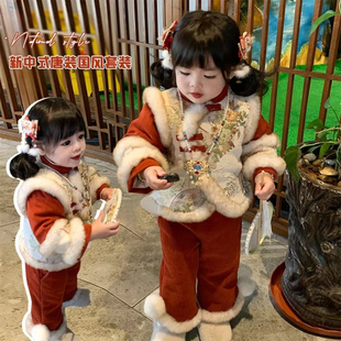 宠粉*女童洋气中国风拜年服上衣裤子两件套2026冬季QC新款FHW7106