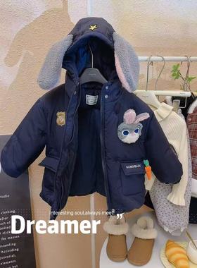 女童可爱卡通玩偶刺绣连帽棉服外套2025冬季新款AWB108鱼
