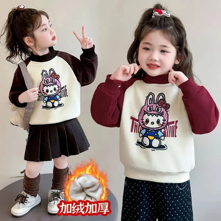 女童卡通宽松休闲保暖葵花绒加厚长袖卫衣2025冬季AS新款AS076