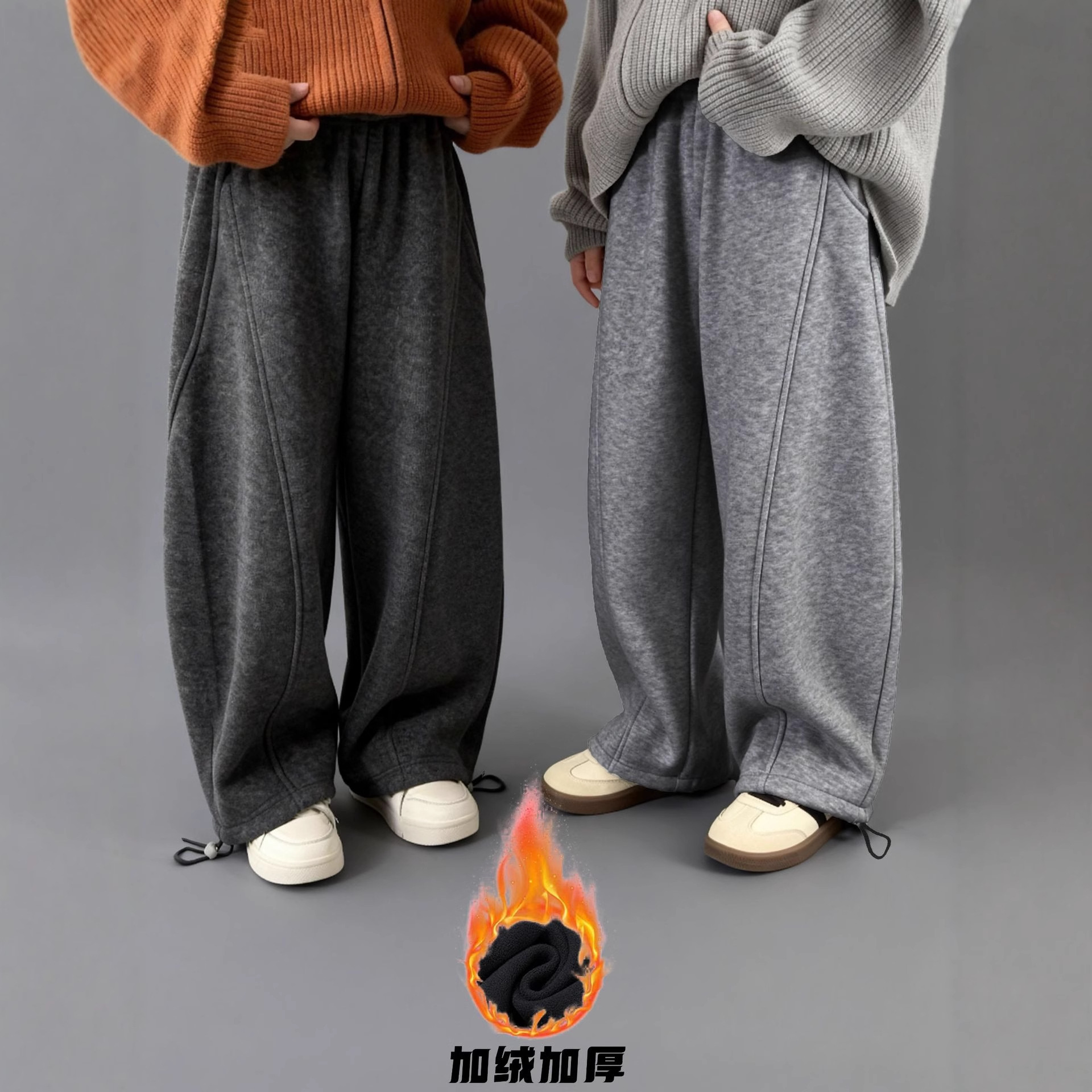 男女童宽松直筒加绒裤子