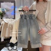 NZK JN新款 HDJ 2026春季 女童甜美蝴蝶结百搭韩系直筒牛仔裤