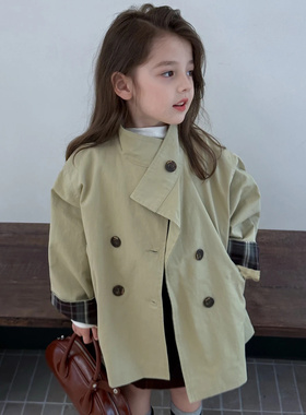 女童双排扣立领中长款巴恩风外套2025秋季新款YHM006葉