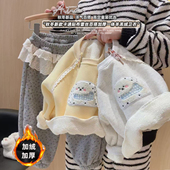 女童时尚 卡通贴布蕾丝百搭加厚一体羊羔绒卫衣2025秋冬DP新款 3015