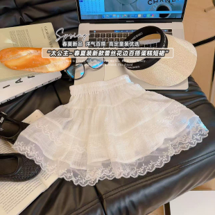 女童蕾丝蛋糕短裙双层花边半身裙百搭公主裙2026春季 KC043宸 新款