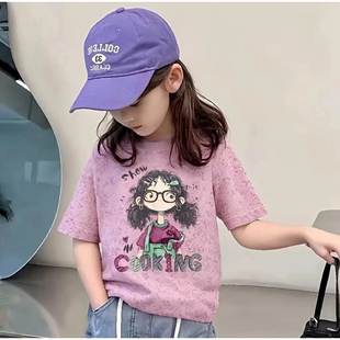 女童扎染韩版 T恤2026夏季 新款 TB2130筱 百搭休闲卷发女孩短袖