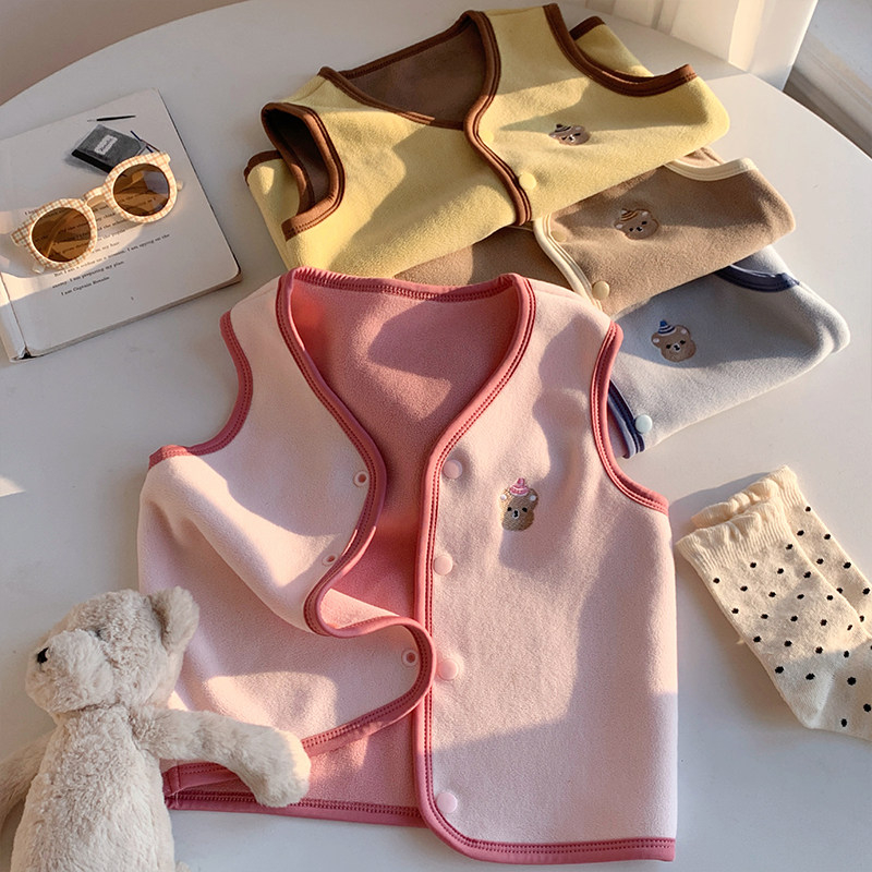 女童可爱卡通超暖软糯糯撞色奥粒绒马甲2025秋冬新款PY007普