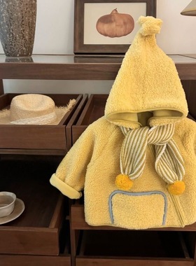 佑琦恩女童韩系加绒加厚连帽摇粒绒精灵外套2025冬季新款31388啦