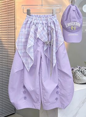 女童速干工装裤百搭休闲紫色屁帘弯刀裤2026夏季新款TB0006筱