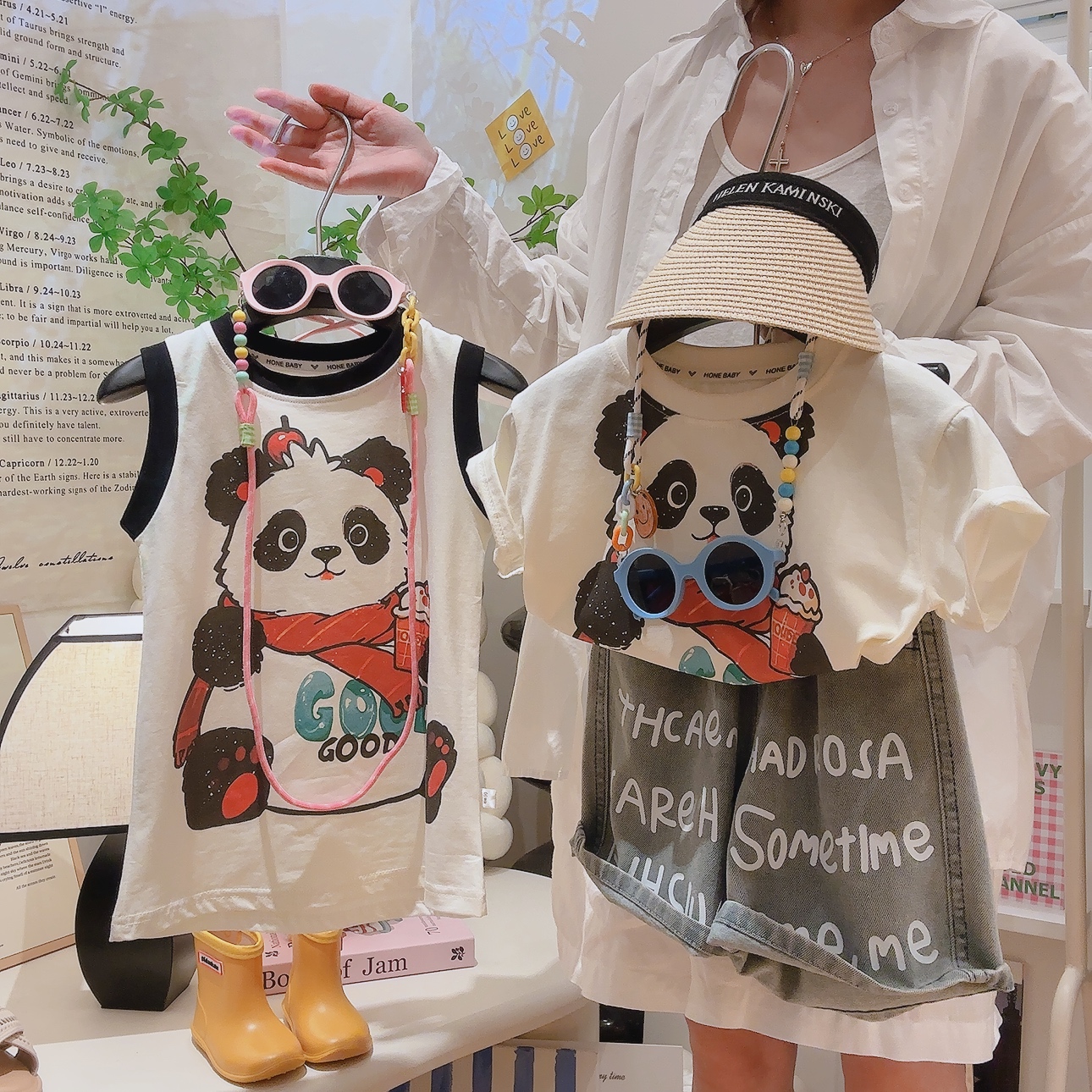 宠粉*女童姐弟装大熊猫印花圆领短袖T恤清凉裙2025夏新款NG012辉