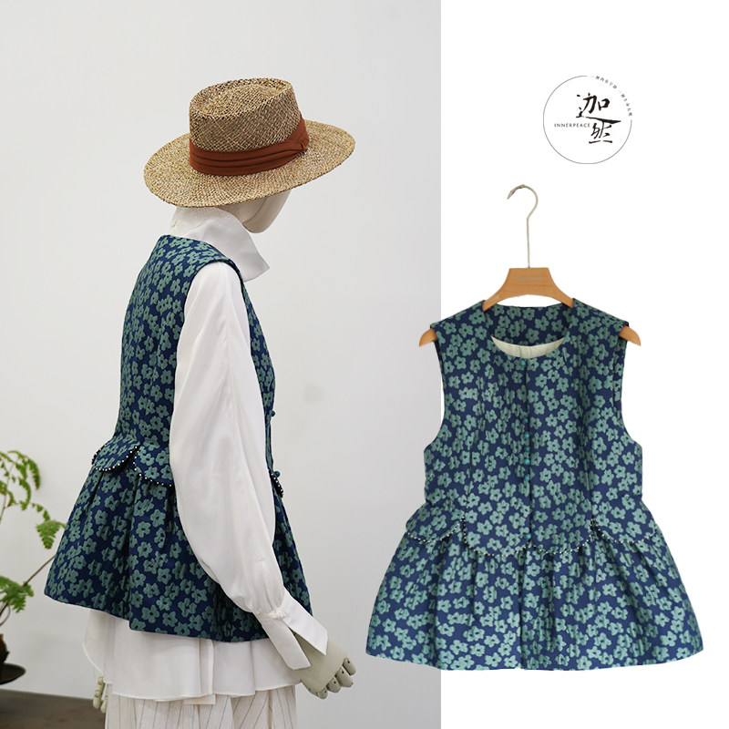 繁花朵朵·蓬蓬摆原创手工天然珍珠花边收腰显瘦马甲背心春新款
