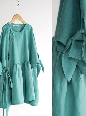 100%亚麻斜襟盘扣新中式宽松抽褶蝴蝶袖夏季新款上衣衬衫国风衬衫