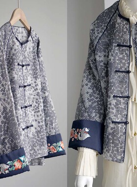 【鸿鹄衔枝送春信】100桑蚕丝里布 手推绣青瓷提花国风外套春夏