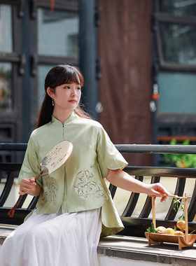 「彩云间」·迦然原创新中式手推绣真丝棉绣花夏季新品上衣衬衫