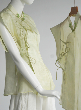 100%桑蚕丝轻薄夏季斜襟立领新中式短款修身显瘦上衣真丝绡提花