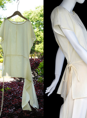 100%棉提花原创设计连续飘带下摆新中式夏季短袖新款荷叶边衬衫