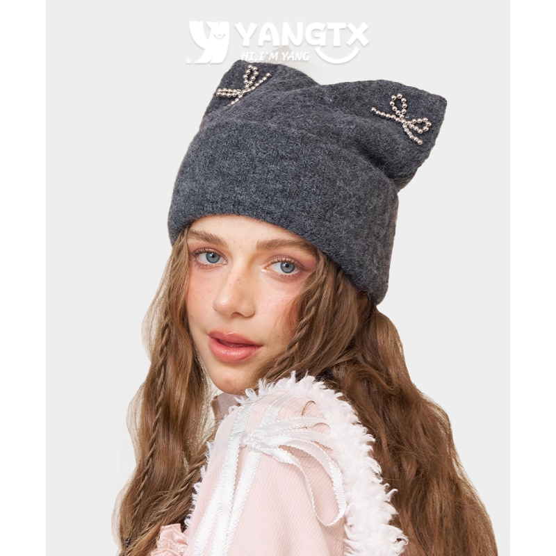 杨同学猫耳朵毛线帽秋冬新款