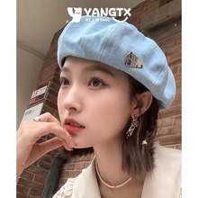 牛仔贝雷帽女2025春秋新款韩版百搭日系显脸小大头围夏薄款画家帽