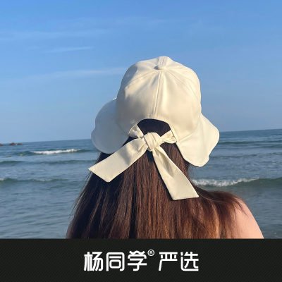 渔夫帽女夏大檐蝴蝶结黑胶防晒