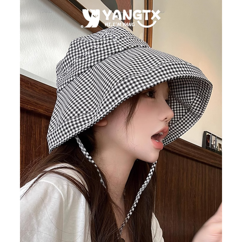 千鸟格防紫外线显脸小防晒遮阳帽