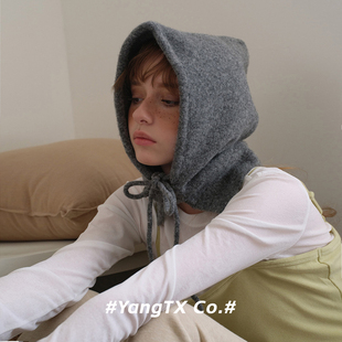 巴拉克拉法帽羊绒女冬季围巾一体羊绒帽子高级感针织帽韩版毛线