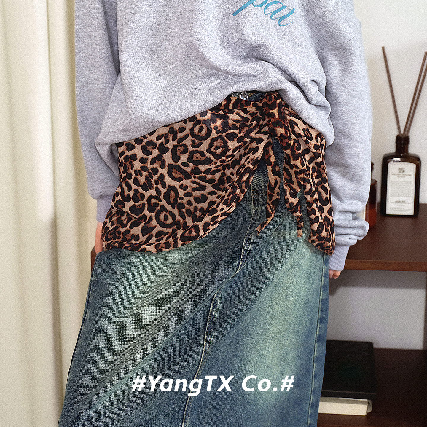 不规则豹纹纱屁帘叠穿裙帘