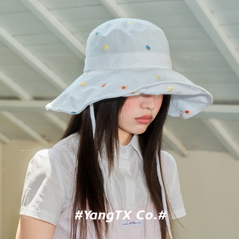 杨同学~韩系刺绣小花渔夫帽女