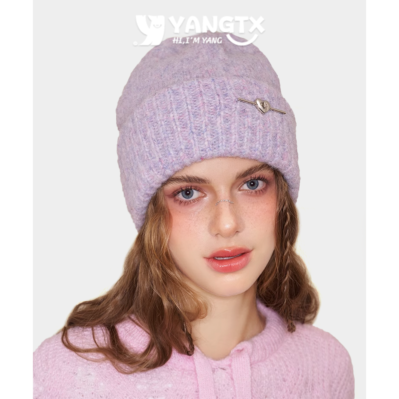 甜美可爱爱心锁毛线帽