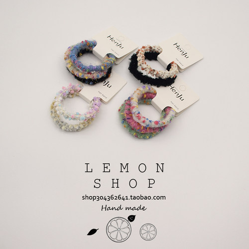 秋冬彩色毛线扎高马尾橡皮筋发绳