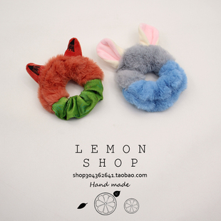 疯狂动物毛绒发绳卡通狐狸兔子耳朵大肠发圈女秋冬新款 扎头发皮筋