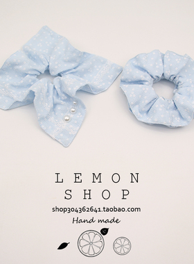 蓝色牛仔布艺方巾方形大肠发圈头绳发绳发饰韩系丸子头高级感头饰