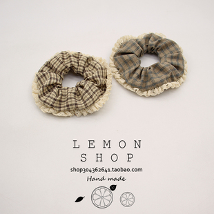 复古法式格纹花边大肠发圈学院风气质发绳2026年新款头绳头饰品女