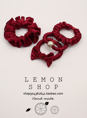 红色新年发绳简约气质珍珠大肠发圈女高弹力耐用褶皱头绳发饰皮套