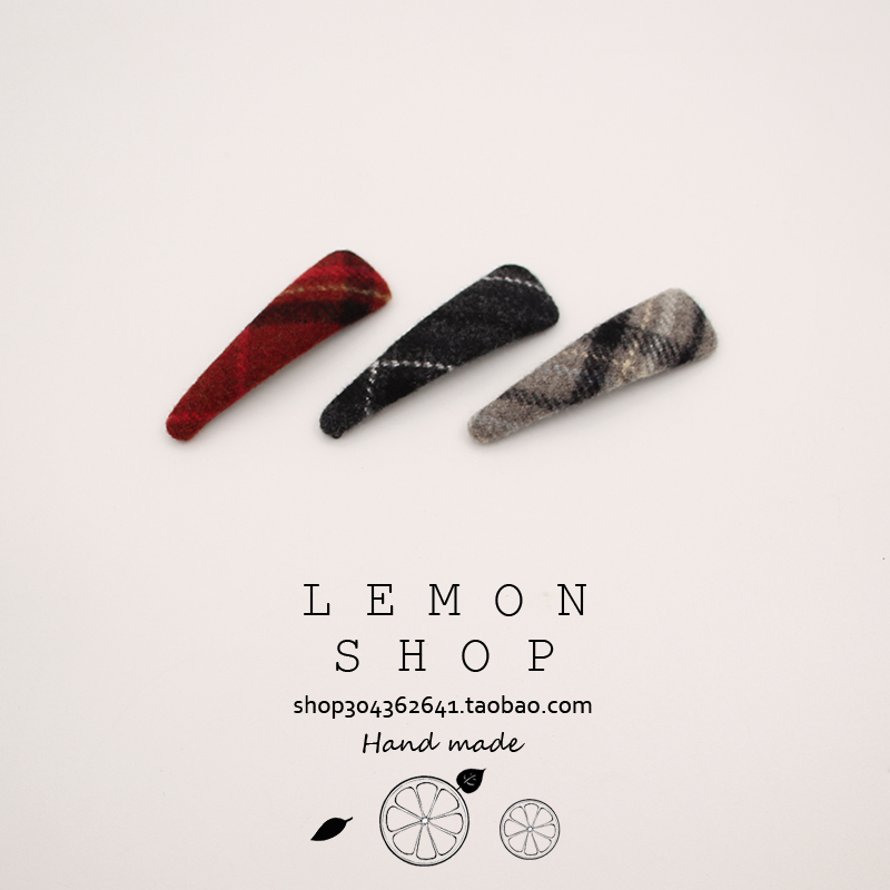 复古格纹布艺发夹后脑勺