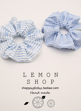 韩系蓝色格纹大肠发圈春夏新款扎马尾头花皮筋时尚高级感发绳头绳