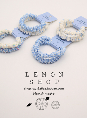 新款蓝色波点格纹小肠发圈高弹力扎马尾橡皮筋耐用头绳丸子头发饰