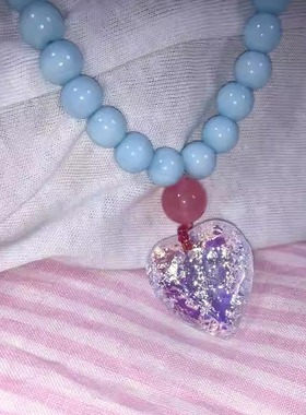 琉璃爱心度假风项链原创设计